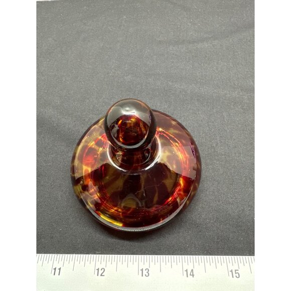 Vintage Art Glass Replacement Lid With Ball Top Swirling Amber & Red Cheetah Des - Picture 2 of 7